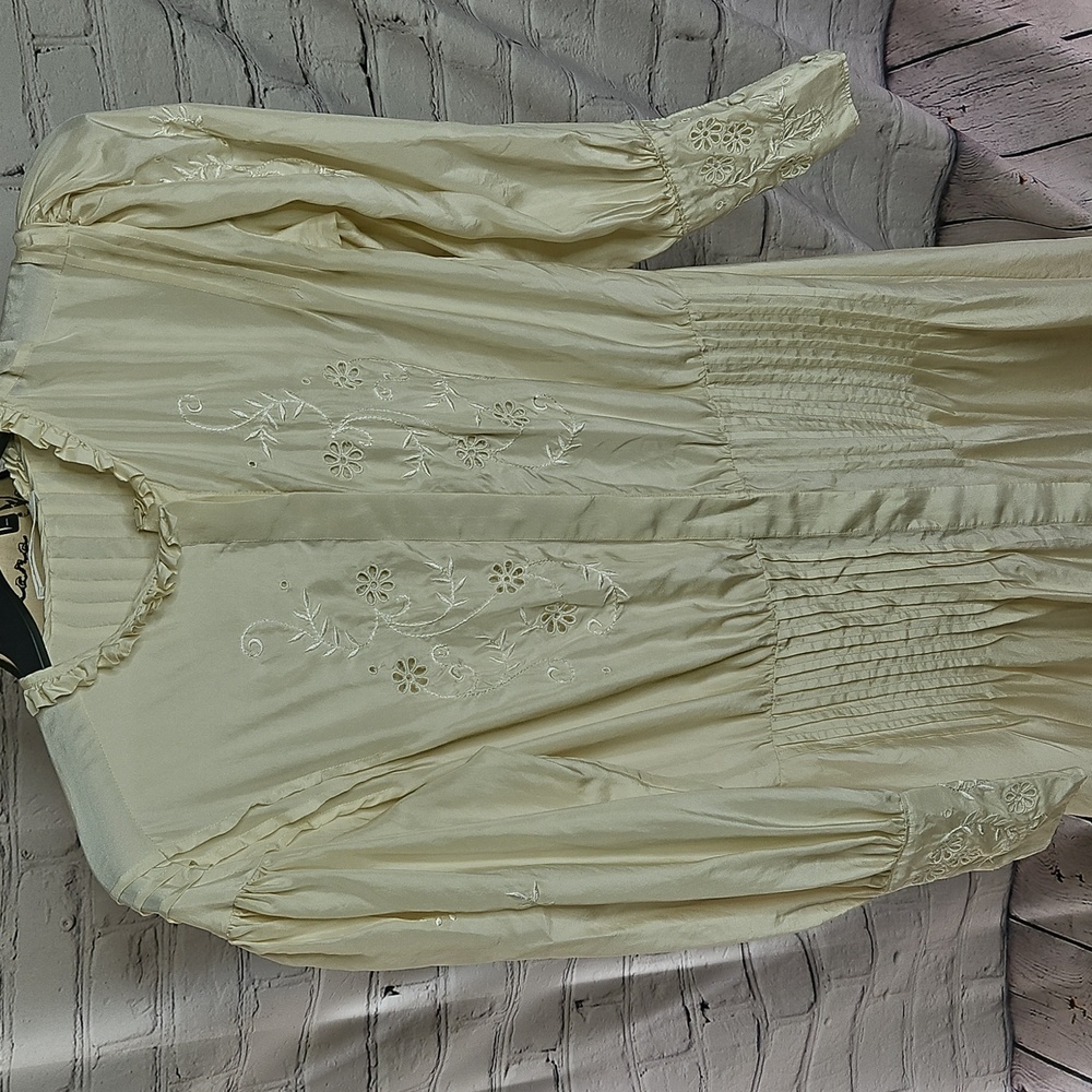 Victorian Style Cream Embroidered Designer Silk Women’s Doen Ethel Cain Style